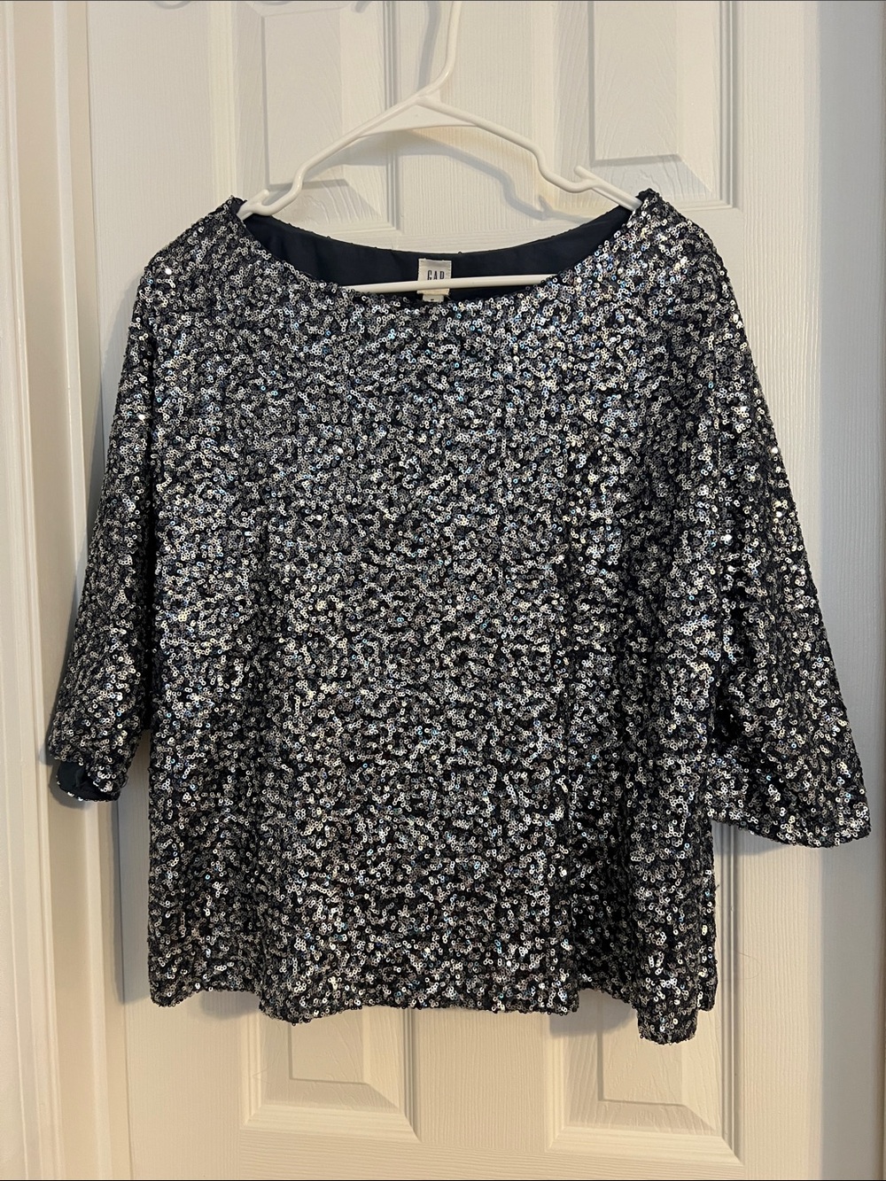 GAP Women's Blue & Silver Sequin Boatneck Top
